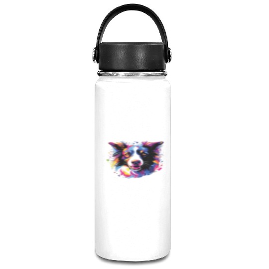 Watercolor Colorful Border Collie Vacuum Flask