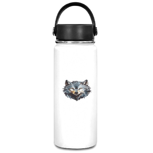 Majestic Wolf Face Illustration Vacuum Flask