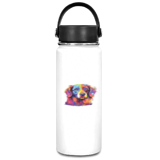 Watercolor Colorful Brittany Spaniel Vacuum Flask