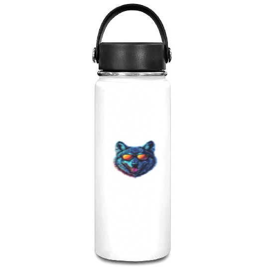 Cool Wolf Face Blue Wolf Wearing Sunglasses Vacuum Flask