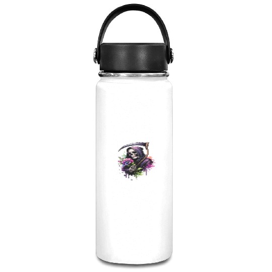 Grim Reaper Holding Sweet Pea flower Vacuum Flask