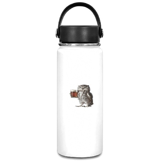 Owl Drinking Beer Realistic Vacuum Flask