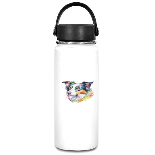 Border Collie Watercolor Vacuum Flask