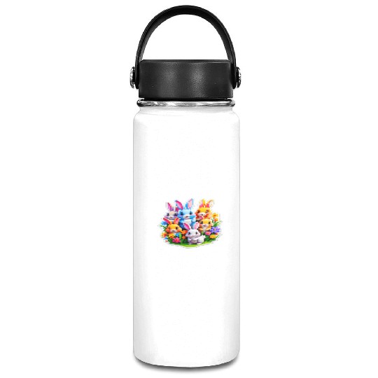 Colorful Spring Celebration with Cute Bunnies Vacuum Flask