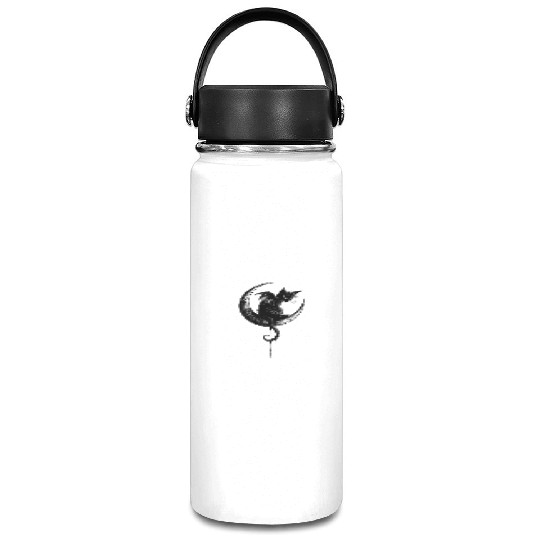 Cat With Bat Wings Sitting On Crescent Moon Goth Vacuum Flask