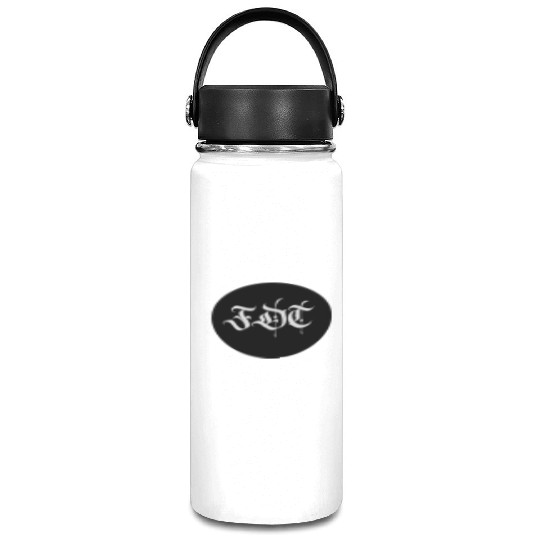 Ornate Gothic Lettering FDT in Light Grey on Black Vacuum Flask