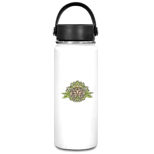 handdrawn lion marijuana leaf with old school t Vacuum Flask