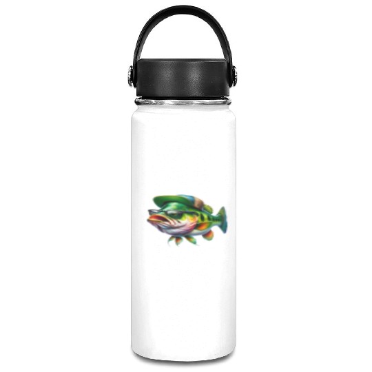 Cool Bass Fish with Green Hat and Glasses Vacuum Flask