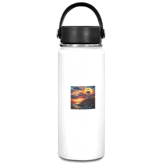 Stained Glass Lighthouse Sunset Vacuum Flask