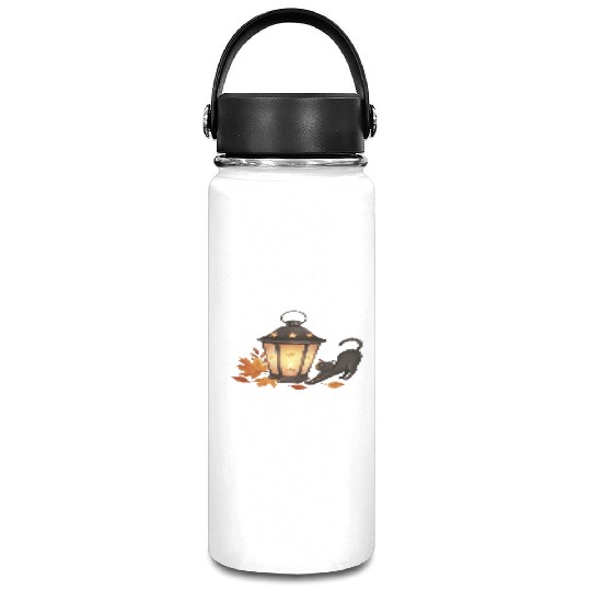 Autumn Night Lantern with Playful Cat Vacuum Flask