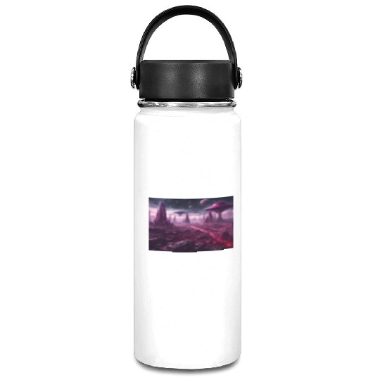 Sci-Fi Future World And Alien City in Neon Pink Vacuum Flask