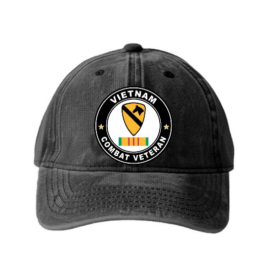 1st Cavalry Division Vietnam Combat Veteran Washed Denim Baseball Caps