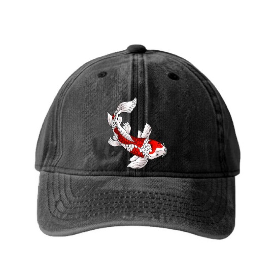 Japanese Koi Fish Carp Nishikigoi Taisho Sanke Washed Denim Baseball Caps