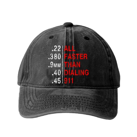 All Faster Than Dialing 911 Weapon Bullet Ammo Washed Denim Baseball Caps