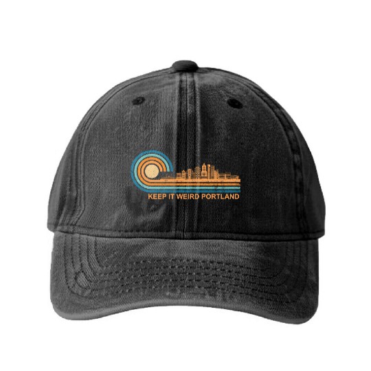 Keep It Weird Portland Oregon Skyline Retrokeep it Washed Denim Baseball Caps