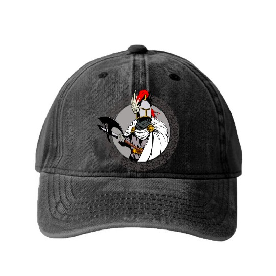 ancient warrior Sparta ax helmet raincoat pattern Washed Denim Baseball Caps