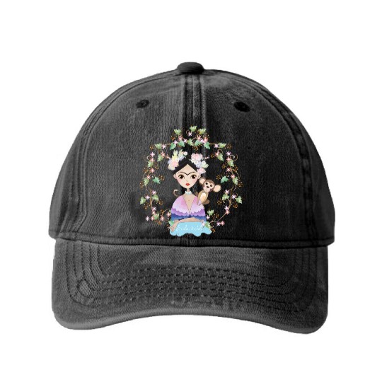 Frida Kahlo girl's Washed Denim Baseball Caps