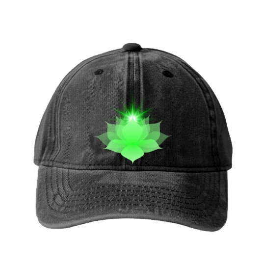 Green Chakra Lotus Washed Denim Baseball Caps