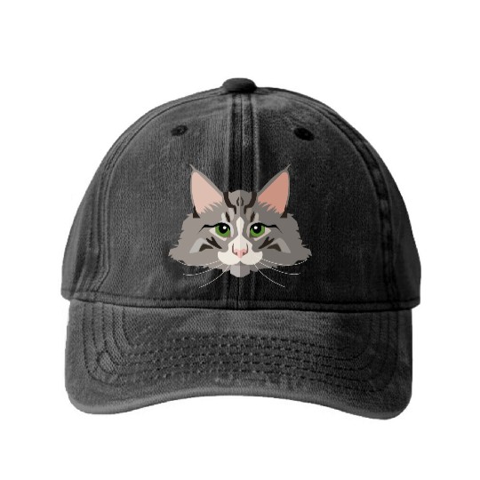 grey cat Washed Denim Baseball Caps