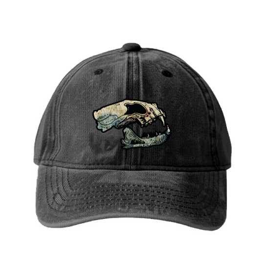 cat skull Washed Denim Baseball Caps