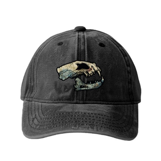 cat skull Washed Denim Baseball Caps