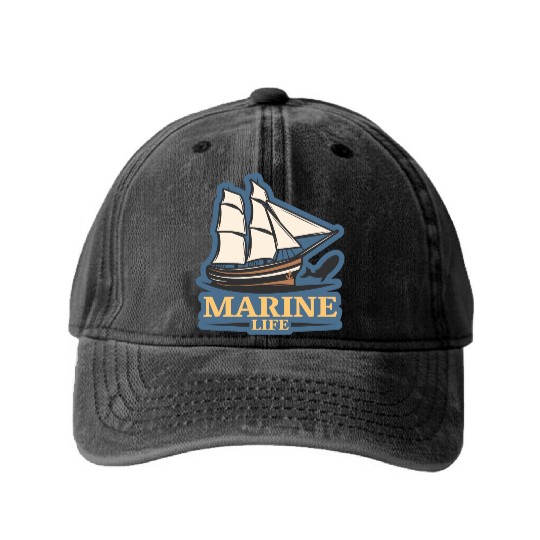 marine life logo Washed Denim Baseball Caps
