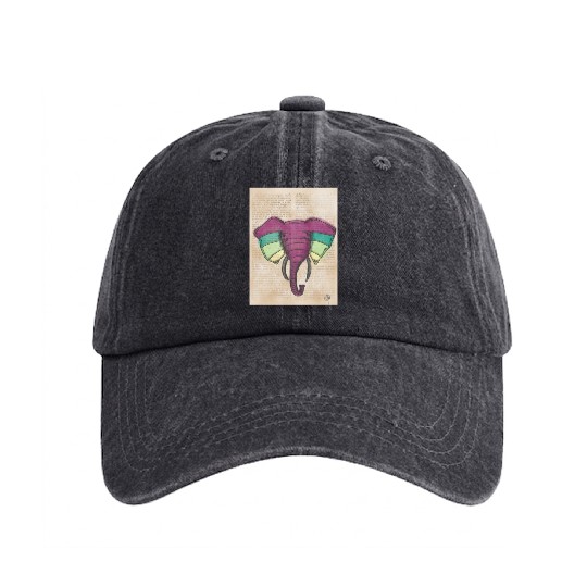 Elephant Water Color Face Washed Denim Baseball Caps