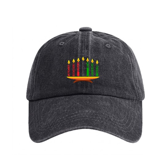 Kwanzaa Holiday Candles Washed Denim Baseball Caps