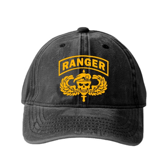 US Army Ranger Skull Washed Denim Baseball Caps
