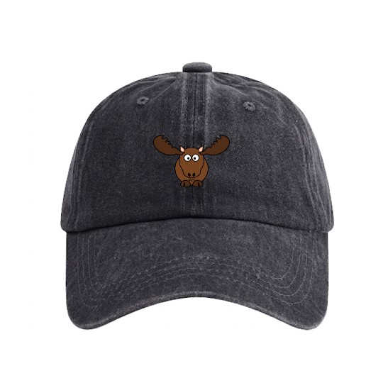 Elk Deer Moose Head Hunter Comic Gift Present Washed Denim Baseball Caps