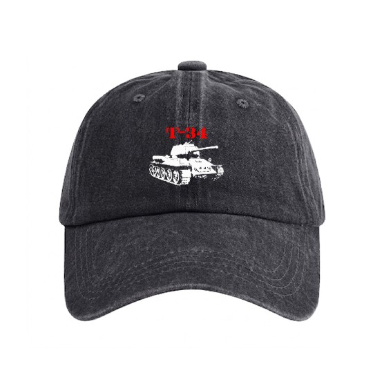 T 34 Soviet Russin World War II Tank Washed Denim Baseball Caps