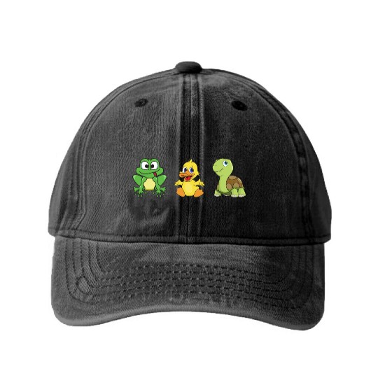 Frog Ducklings Duck Turtle Washed Denim Baseball Caps