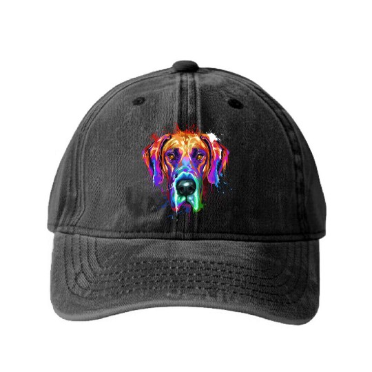 Great Dane Splash Art Washed Denim Baseball Caps