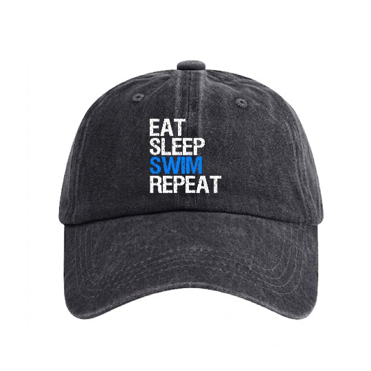 Eat Sleep Swim Repeat Gift Swim Coach. Washed Denim Baseball Caps