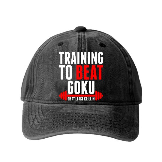 Training To Beat Goku Washed Denim Baseball Caps