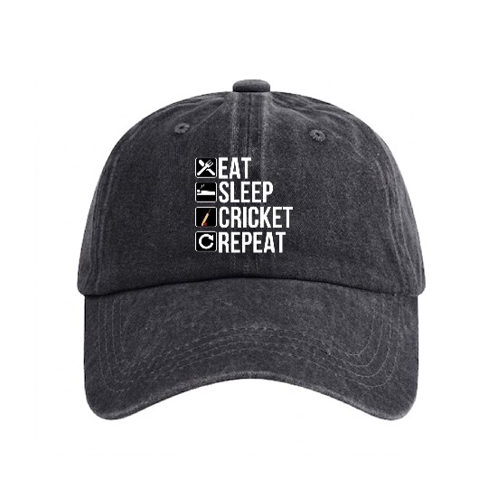 Cricket Player Gift - Eat Sleep Cricket Repeat Washed Denim Baseball Caps