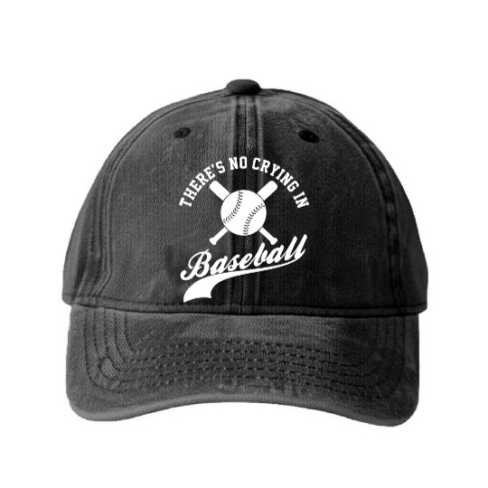 No Crying in Baseball Funny Sports Fan Washed Denim Baseball Caps
