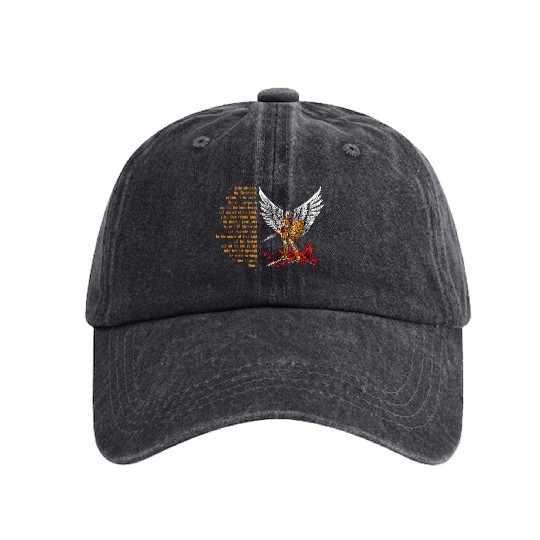Saint Michael Washed Denim Baseball Caps for men prayer catholic church