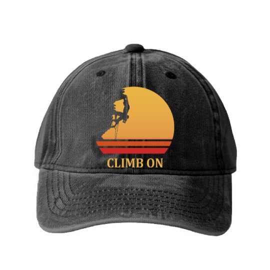 climb on rock climbing Washed Denim Baseball Caps