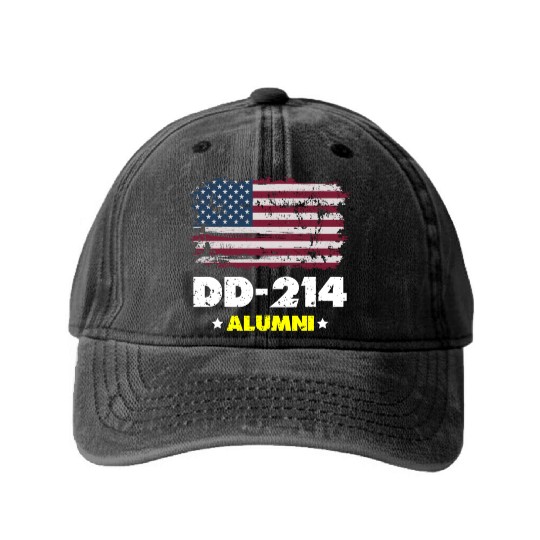 DD-214 Us Armed Forces Alumni American Flag Washed Denim Baseball Caps