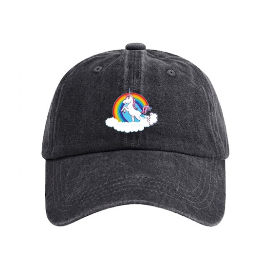 Rainbow Unicorn Love Washed Denim Baseball Caps
