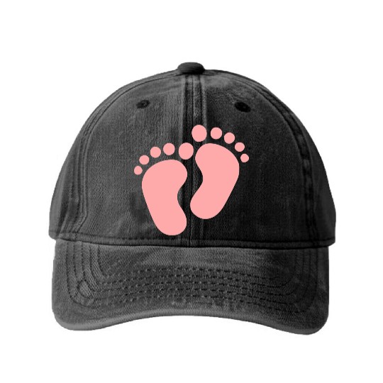 Baby Feet Pastel Pink Pregnancy Maternity Washed Denim Baseball Caps