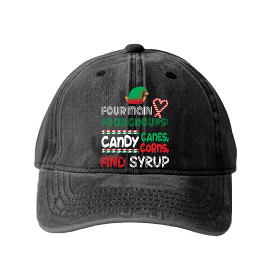 four main food groups candy candy funny elf saying Washed Denim Baseball Caps
