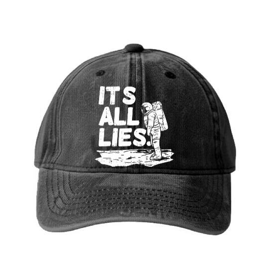 Moon Landing Conspiracy Theory Illuminati Gift Washed Denim Baseball Caps