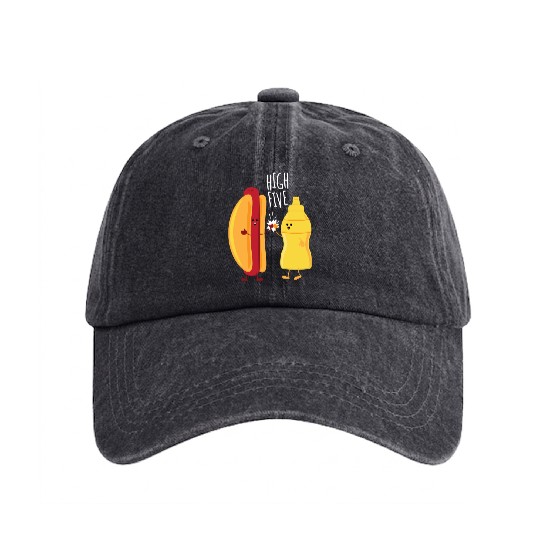 HOT DOG & MUSTARD HIGH FIVE Washed Denim Baseball Caps