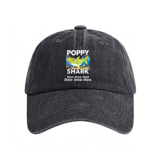Poppy Shark Washed Denim Baseball Caps Doo Doo Doo Family Gift T Sh