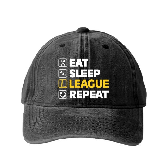 Eat Sleep League Repeat Bronze Master Legend LoL Washed Denim Baseball Caps