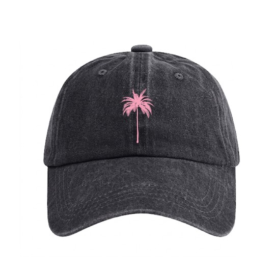 Pink Palm Tree Tribal Art Tribe Floral Paleo Cave Washed Denim Baseball Caps