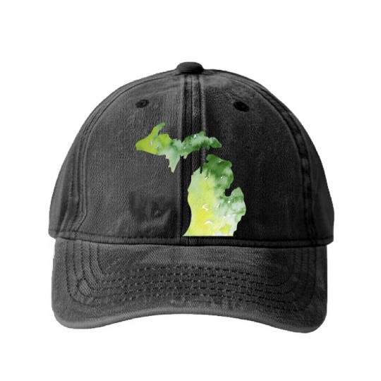Watercolor Michigan Washed Denim Baseball Caps Proud Michigander Art