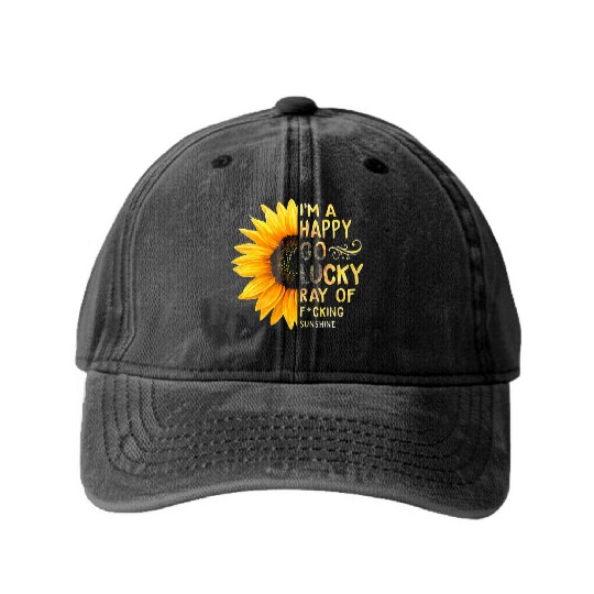 I'm A Happy Go Lucky Ray of Sunshine Sunflower Washed Denim Baseball Caps